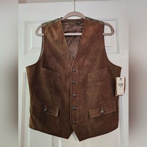 Double RL By Ralph Lauren Men's Brown/Plaid Suede Vest